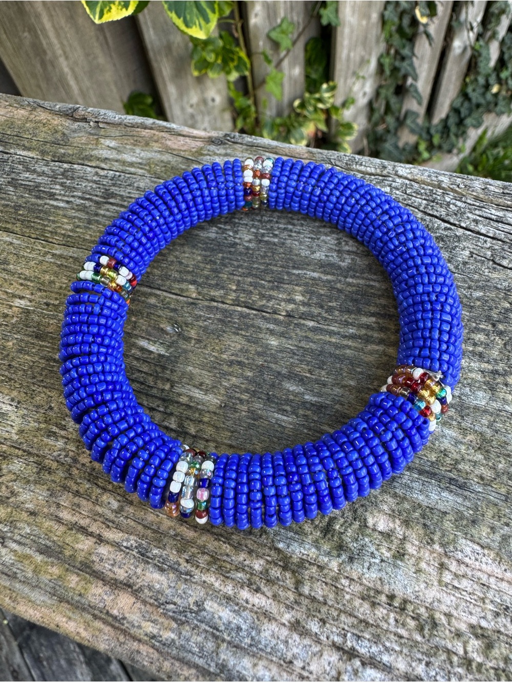 Blue Seed Bead Bangle Bracelet - Maasai African Tribal